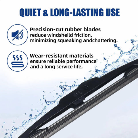 Heavy Duty Front Windshield Wiper Blades For Jeep Wrangler YJ 1987 To 2006 close-up showing rubber blades and wear-resistant materials.