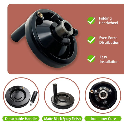 Beefed Up 5 Inch Foldable Handwheel With Revolving Handle For Milling Machine Lathe And CNC Aluminum Ribbed Rim 1/2 Inch Bore