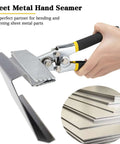 Person holding 6 Inch Hand Seamer Tool With Straight Jaw Benders for Flattening Sheet Metal, ergonomic handle, close-up view.