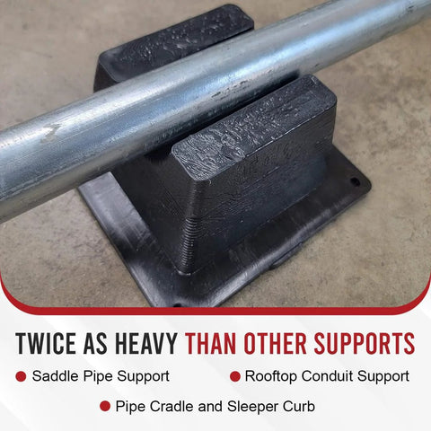 Bullke mini rooftop pipe support with silver metal pipe resting on a black base