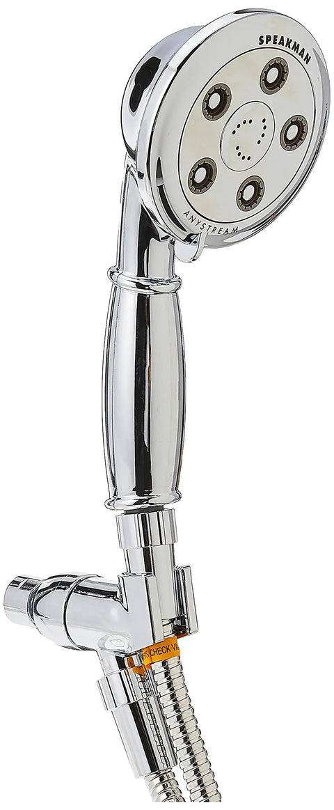High Flow Adjustable Shower Head With AnyStream 360 Degree Technology in chrome finish, showing nozzle detail.