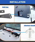 Hi Lift Jack Hood Mount Brackets For Jeep Wrangler YJ TJ JK installation on hood, 3/16 inch steel, drill-free, black finish