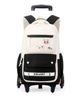Front view of kids rolling backpack for school with wheels trolley bag durable aluminum frame lightweight design for boys and girls