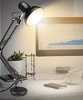 Metal Desk Lamp With Adjustable Arm And Clamp, 18 Inch Extension, Black Finish on modern desk