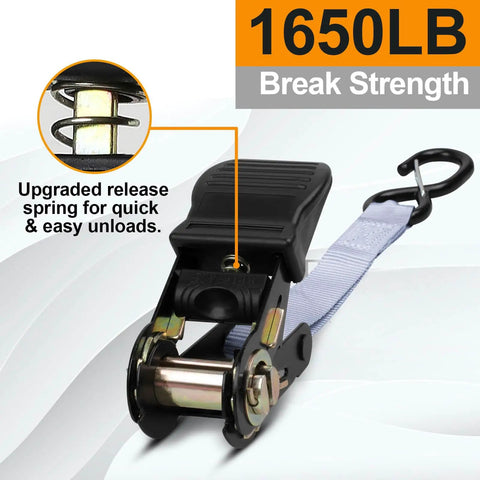 Heavy Duty Ratchet Tie Down Straps Set With 1650Lb Break Strength For UTV Truck Dirt Bike Motorcycle And Trailer Secure Cargo