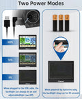 Diagram showing two power modes for Wireless Indoor Outdoor Weather Station With Thermometer Hygrometer Dew Point And Heat Index Touchscreen LCD Display Alarm Clock Adjustable Backlight Max Min Temperature And Humidity Readouts