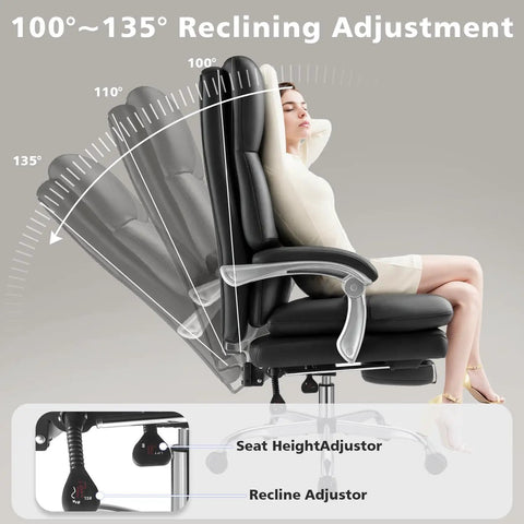 Cloud-Like Comfy Office Chair With Footrest, Overstuffed Fiberfill, Ultra Soft Reclining High Back Desk Chair in recline position