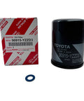 Oil Filter 90915-YZZD3 with APSG drain plug washer and box, direct fit replacement for Toyota and Lexus vehicles, front view.