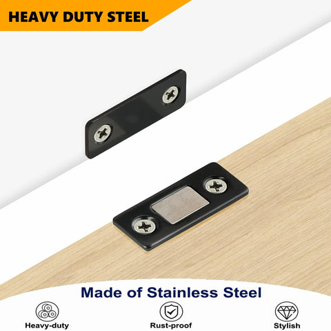 Ultra Thin Stainless Steel Magnetic Cabinet Catch 4 Pack With Adhesive Mount For Doors Drawers And Closets Matte Black Finish