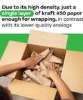 Person wrapping items in box with Heavy Duty Brown Kraft Paper Roll 18 Inch Wide By 720 Feet Long 50 Pound Thickness For Packing Moving Shipping And Crafts USA Made 100 Percent Recyclable Natural Kraft Wrapping Paper.