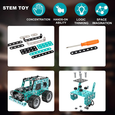 Buildable 3D Metal Engineering Kit With 194 Piece STEM Set For Ages 8 To 16 Develops Logic Skills And Spatial Reasoning Blue.