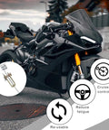 Motorcycle with close-up of Beefy Universal Throttle And Brake Cable Ends Kit 20 Pack for adjustment and control.