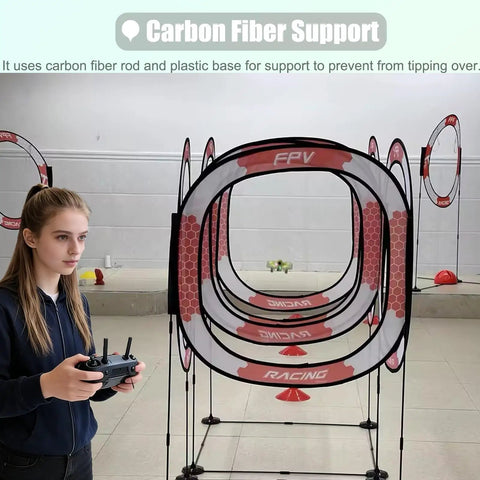 Drone Obstacle Course Kit For Micro Drones with FPV Racing Gates, showing carbon fiber rods and lightweight setup.