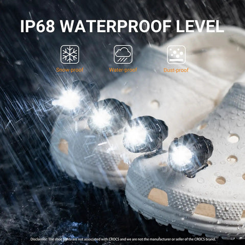 4 Pack USB Rechargeable Clip On Headlights For Clogs Shoes And Sandals, Waterproof IP68 in rain