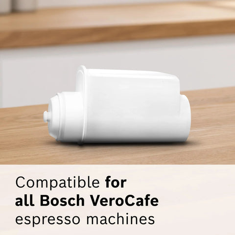 Bosch Mavea replacement water filter cartridge for VeroCafe espresso machines, white, side view