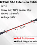 Heavy Duty 12 Awg Quick Disconnect Power Wire Harness Bulletproof Polarized 2 Pin Pure Copper Plug Built Tight Automotive Electrical Heavy Gauge Terminal Set, 1 ft SAE extension cable showing red and black wires.