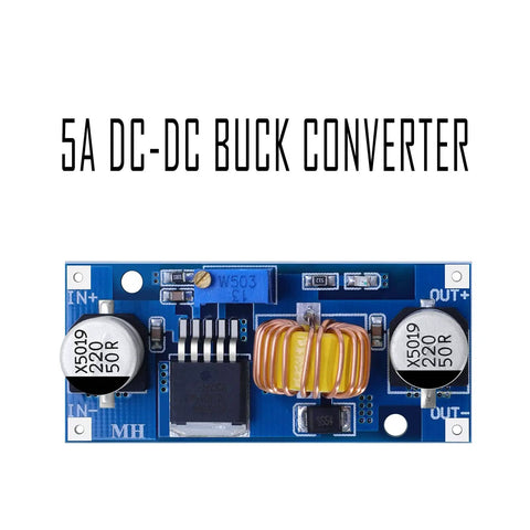 Front view of Four Pack 5 Amp DC To DC Buck Converter Adjustable 4 To 38 Volt Input 1.25 To 36 Volt Output Step Down Regulator Module