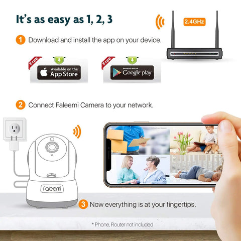 Step-by-step setup of 1080p WiFi Indoor Security Camera For Pet And Baby Monitor With Easy Setup In Minutes Real Time Video