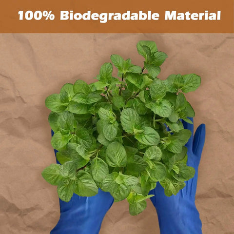 Hands holding plants over biodegradable paper, 4 By 100 Feet Biodegradable Paper Weed Barrier for Landscaping, eco-friendly material