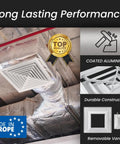 Tough As Nails Aluminum Ceiling Diffuser Snug Fit 9 Inch Square Vent Cover 14 X 14 Outer Frame installed in ductwork.