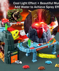 Awesome Toy Car Ramp Track With Dinosaur Spray Hills Adventure Railcar Slot Car Race Set with volcano spray feature