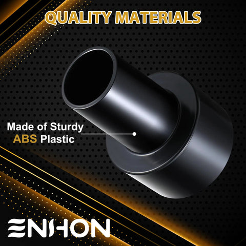 Two Pack Hose Adapter From Two And A Half Inch Outer Diameter To One And A Half Inch Outer Diameter Reducer For Dry And Wet Vacuum Hoses, Ideal Dust Collection Connector In Black made of ABS plastic.