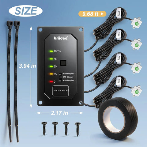Probeless RV Water Tank Monitor System With Adhesive Sensors No Drilling Easy Hookup Non Contact Tech LED Status Indicator Motion Light Keeps Your Water Ready For Plastic Tanks Up To 40 Gallons On 7 to 32V DC RVs And Boats, kit with panel and sensors