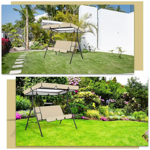 Replacement Canopy For Outdoor Swing 77x50 Inch Beige Oxford Cloth Roof Cover UV Weatherproof Waterproof on garden swing