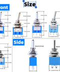 Assorted Mini Toggle Switch Kit 2 Pin 3 Pin 6 Pin SPST SPDT Latching Micro Rocker On Off On 6A 125V dimensions front and side view