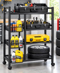 Portable Storage Rack With 4 Tier Shelving And 3 Side Wire Baskets A Real Deal Heavy Duty Cart That Delivers Big Time For Hassle Free Garage Pantry Organization Setups with tools and supplies organized on black steel.