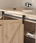 Mini Bifold Barn Door Hardware Kit 48 Inch Sliding Track For Closet And Cabinet installed on wooden cabinet.