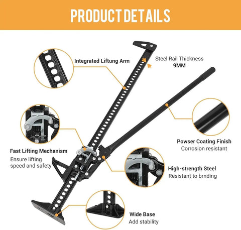 60 Inch High Lift Farm Jack 7000 Lb Ratcheting Off Road Utility Jack for Tractors and Trucks with integrated lifter arm