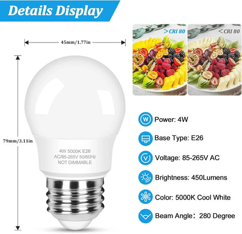 40W Equivalent Refrigerator Light Bulb 120V A15 E26 Waterproof IP54 Non Dimmable 450 Lumen Daylight White 5000K For Fridge And Freezer 2 Pack Easy Swap Energy Efficient Long Lasting