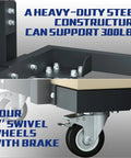 Panel Handler Cart And Shop Stand With Tilting Mover And Rolling Casters For Drywall And Woodworking, close-up of caster wheels.
