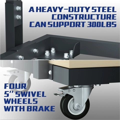 Panel Handler Cart And Shop Stand With Tilting Mover And Rolling Casters For Drywall And Woodworking, close-up of caster wheels.