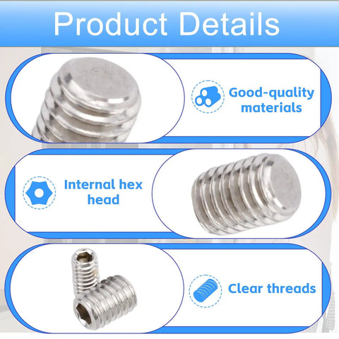 Close-up of zinc alloy heavy duty refrigerator freezer door handle screws with clear threads and internal hex head.