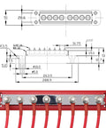 Hella Heavy Duty Copper Bus Bar Providing 600 Amp Juice For Rock Solid 8 Way Distribution Block Grounding And Smooth Auto Battery Wiring In Classic Red And Black with dimensions and connectors shown.