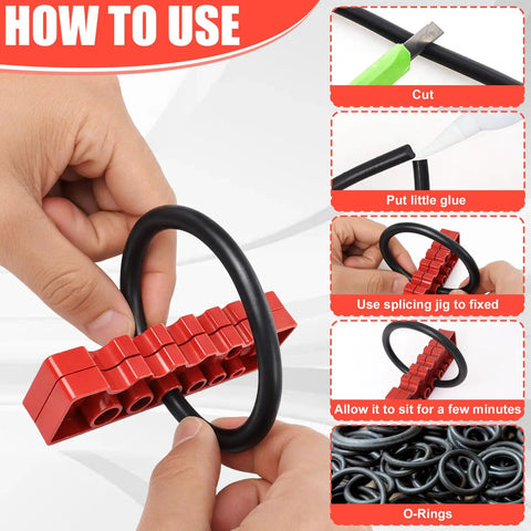 Hands using 50ft Buna N O Ring Splicing Kit With Jig Knife Adhesive And Gloves For Hydraulic Automotive And Plumbing Systems