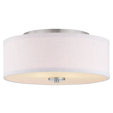 Two Light Flush Mount Ceiling Light With Summer Linen Shade In Brushed Nickel Finish For Kitchen Hallway And Interior Living Spaces Great For Baths, Bedrooms, And Entryways With A Clean, Modern Vibe
