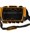 Top view of 16 Inch Handled Tool Tote Bag With Reinforced Bottom And Water Resistant Construction 42 Inch Removable Adjustable Strap