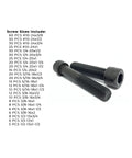 Beefy Heavy Duty Socket Head Cap Screws Set In Inch Alloy Black Oxide, Allen Bolts with size labels on white background