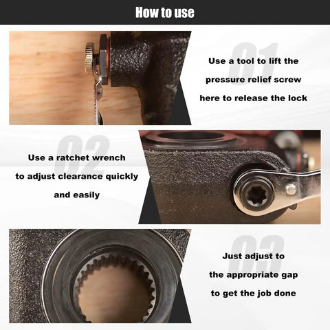 Instructions for using 2-Piece Automatic Slack Adjuster Release Tool Set For Air Brake Systems with a ratchet wrench detail