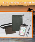 20L Waterproof Dry Bag Backpack With Roll Top Closure, Waist Pouch And Phone Case set against a surfing background.
