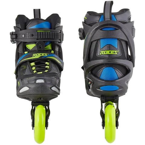 Front and back view of Helium II TIF Inline Skates For Men With Lightweight Breathable Build, Adjustable Fit, Size 10, Black Lime