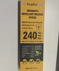 Citronella Mosquito Repellent Incense Sticks 240 pack box showing plant-based DEET-free ingredients for outdoor use.