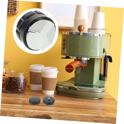 Pro Grade Reusable Metal Tamper Set For Espresso Machines with green espresso maker and coffee cups