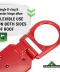 Red Temporary Roof Anchor Bracket For Heavy Duty Safety And Fall Protection In Roofing Jobs showing single D-ring and hinge