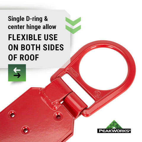 Red Temporary Roof Anchor Bracket For Heavy Duty Safety And Fall Protection In Roofing Jobs showing single D-ring and hinge