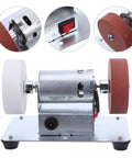Rock Solid Electric Knife Sharpener Stainless Steel Bench Grinder For Kitchen Tools, showcasing grinding wheels and switch.