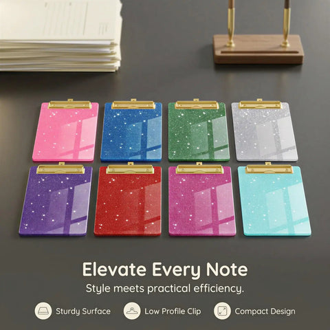 8 Piece Glitter Mini Clipboard Set With Gold Low Profile Clips, Slim Acrylic Clipboards In Assorted Colors, Pocket Memo Organizer For Nurses, Office And Everyday Work Tasks. 5.9 x 3.9 in